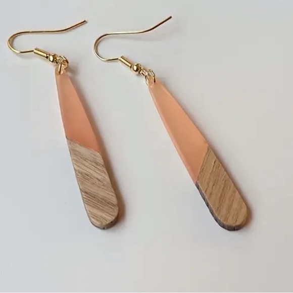Natural Wood Patchwork  Foil Water Drop Earrings - Picture 1 of 4